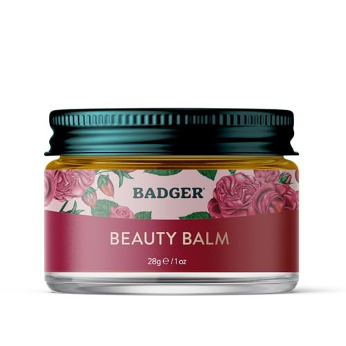 Badger Rose Beauty Balm, 100% Organic Nourishing Treatment For Face, Neck & Hands w/Pure Rose Essential Oil, Intensive Long Lasting Face Moisturizer