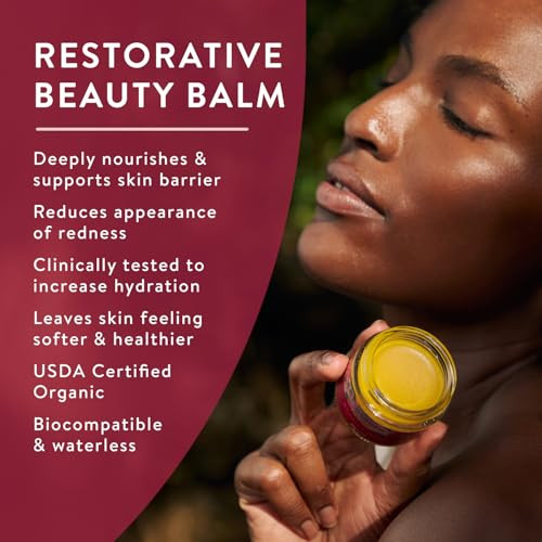 Badger Rose Beauty Balm, 100% Organic Nourishing Treatment For Face, Neck & Hands w/Pure Rose Essential Oil, Intensive Long Lasting Face Moisturizer