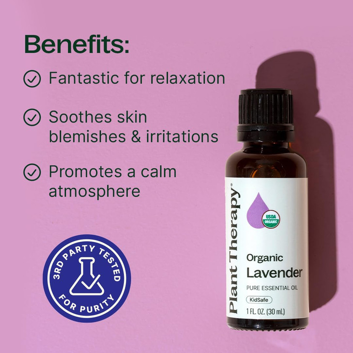Plant Therapy Organic Lavender Essential Oil 100% Pure, USDA Certified Organic, Undiluted, Natural Aromatherapy for Diffusion & Topical Use, For Skin