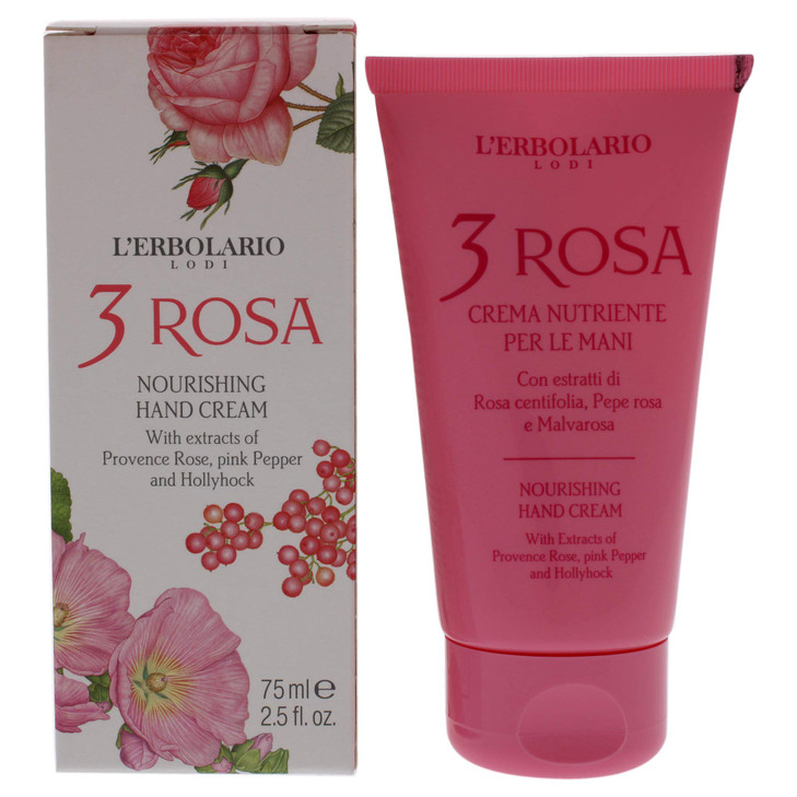 LErbolario 3 Rosa Nourishing Hand Cream - Moisturizing Hand Lotion for Women and Men with Camellia Oil - For Dry, Cracked Hands and Redness - 2.5 oz