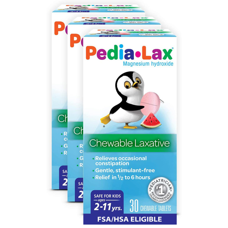 Pedia-Lax Childrens Chewable Laxatives for Constipation, Gently Relieves Occasional Constipation for Kids Ages 2-11, Watermelon Flavor, 30 Count, Pa