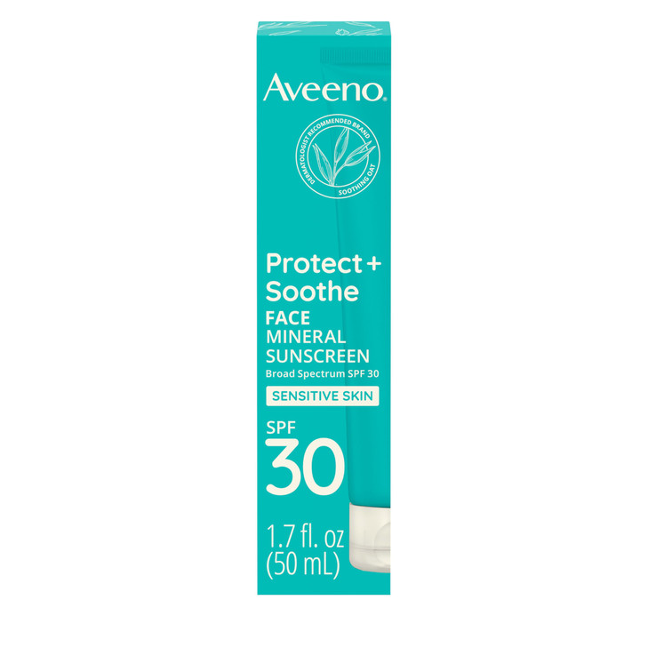Aveeno Protect + Soothe Face Mineral Sunscreen with Broad Spectrum SPF 30 for Sensitive Skin, Lightweight & Non-Greasy Face Sunscreen, Water-Resistan
