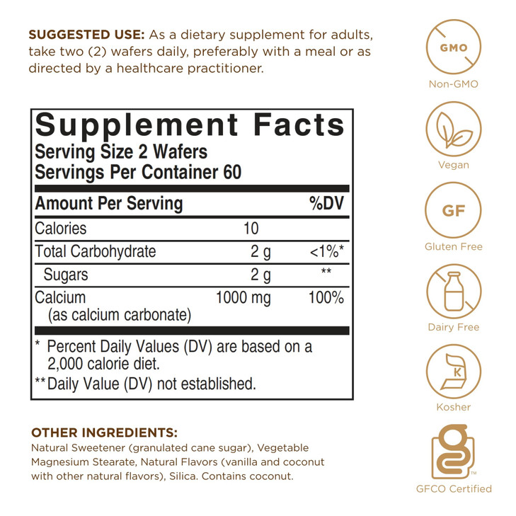 Solgar Chewable Calcium 500 mg - 120 Wafers - Promotes Musculoskeletal Health - Non-GMO, Vegan, Gluten, Wheat & Dairy Free, Kosher - 60 Servings