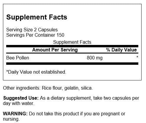 Swanson Bee Pollen 400 Milligrams 300 Capsules