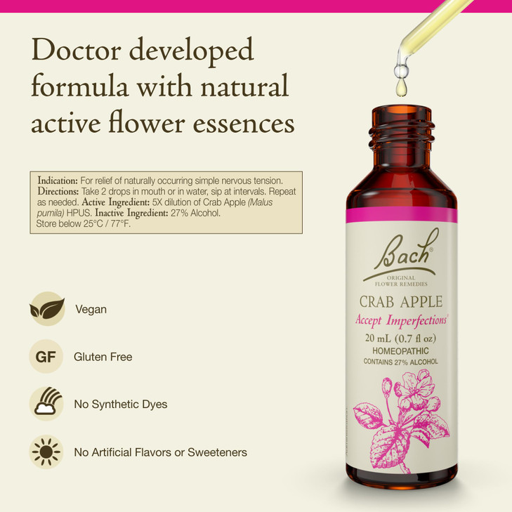 Bach Original Flower Remedies, Crab Apple - Accept Imperfections - Natural Homeopathic Flower Essence for Emotional Balance - Vegan, Gluten Free, Sug