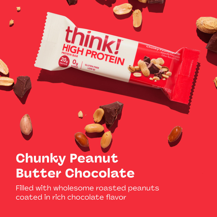 think! Protein Bars, High Protein Snacks, Gluten Free, Kosher Friendly, Chunky Peanut Butter, Nutrition Bars, 2.1 Oz per Bar, 10 Count (Packaging May