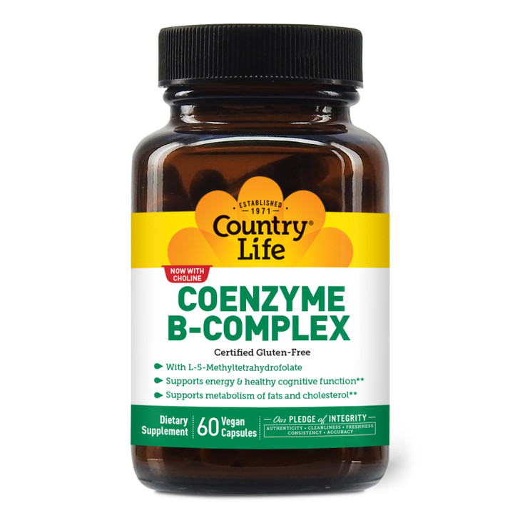 Country Life Coenzyme B-Complex, 60 Capsules  Supports Energy & Metabolism, Mood & Cognitive Function  Vegan, Gluten-Free, Bioavailable B Vitamins