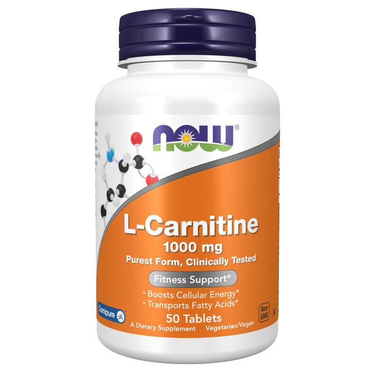 NOW Foods Supplements, L-Carnitine 1,000 mg, Purest Form, Amino Acid, Fitness Support*, 50 Tablets