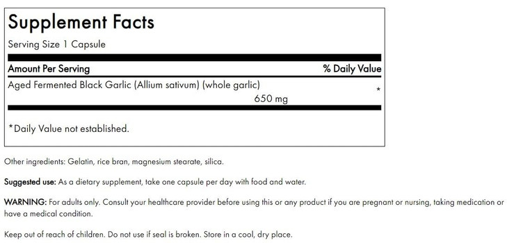 Swanson Aged Black Garlic 650 Milligrams 30 Capsules