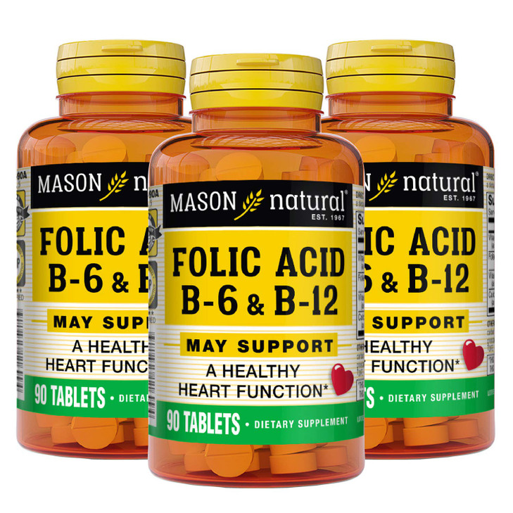 MASON NATURAL Heart Formula B6/B12/Folic Acid Tablets, Dietary Supplement Supports Cardiovascular Health, Red Blood Cell Formation, Metabolic Functio