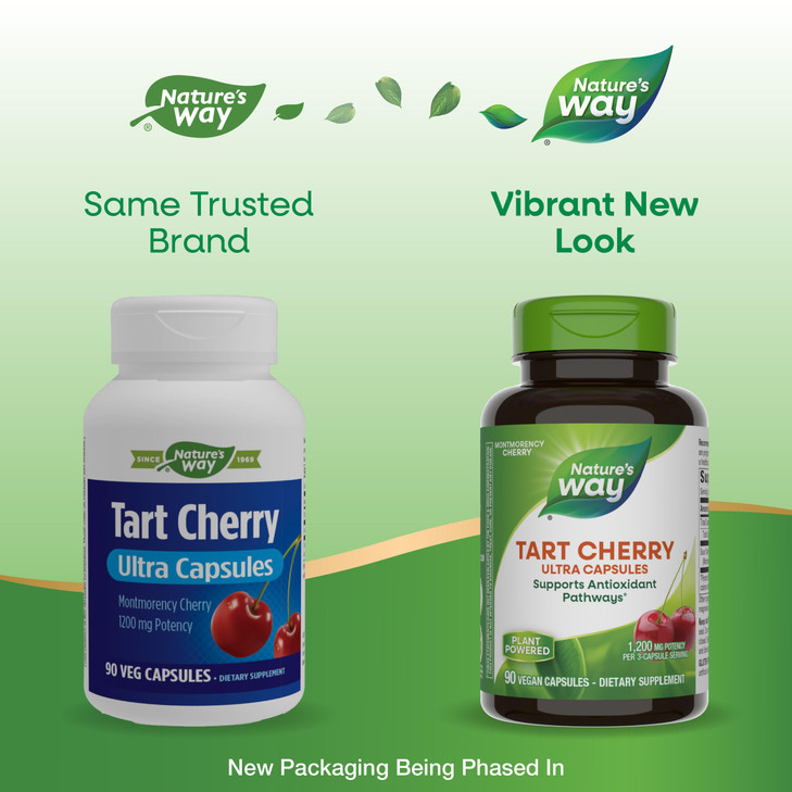 Nature's Way Tart Cherry Ultra Capsules, Montmorency Cherry, Anthocyanins for Antioxidant Support*, 1,200 mg per 3-capsule serving, 90 Vegan Capsules