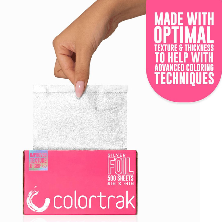Colortrak Embossed Sheets Silver Aluminum Foil Pop-up Dispenser, 500 Pre-cut Sheets Non-slip Textured, for Hair Foil Coloring and Highlighting Applic