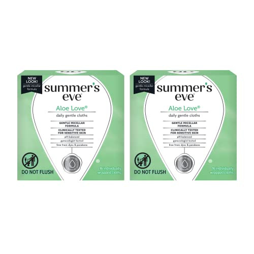 Summer's Eve Aloe Love Gentle Daily Feminine Wipes 16 Count, (Pack of 2)