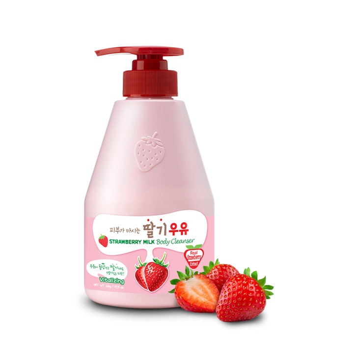 Kwailnara Strawberry Milk Body Wash (19.75 Fl Oz)  Korean Body Cleanser for Hydrated & Smooth Skin | Milk Protein, Royal Jelly & Exfoliating Strawbe