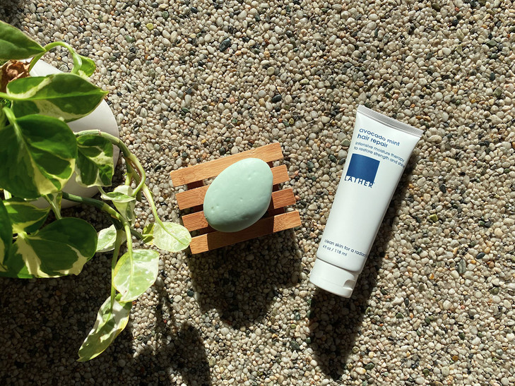 LATHER Avocado Mint Hair Mask Repair Treatment - Deep Conditioning Hair Mask to Smooth, Restore Strength & Shine on Dry or Damaged Hair - Leave In Co