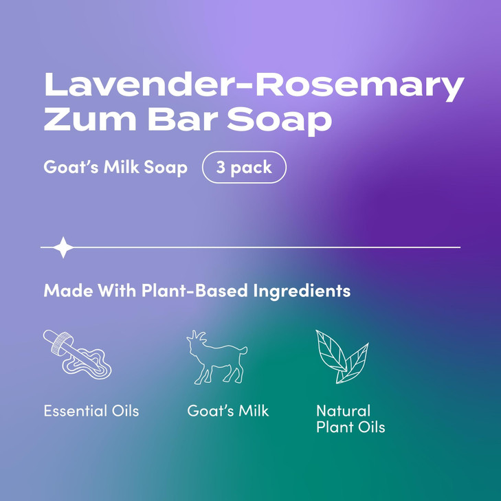Indigo Wild Zum Goat's Milk Soap Bar - Bar Soap for Hands & Body Made with Essential Oils - 3 oz - Lavender-Rosemary (3 Pack)