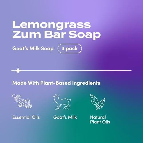 Indigo Wild Zum Goat's Milk Soap Bar - Bar Soap for Hands & Body Made with Essential Oils - 3 oz - Lemongrass (3 Pack)