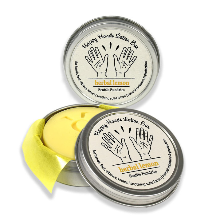 Seattle Sundries Herbal Lemon Natural Bar Lotion with Beeswax & Shea Butter, 2x (1.15oz) Solid Lotion in Travel Tins, Concentrated - Lotion Set for W