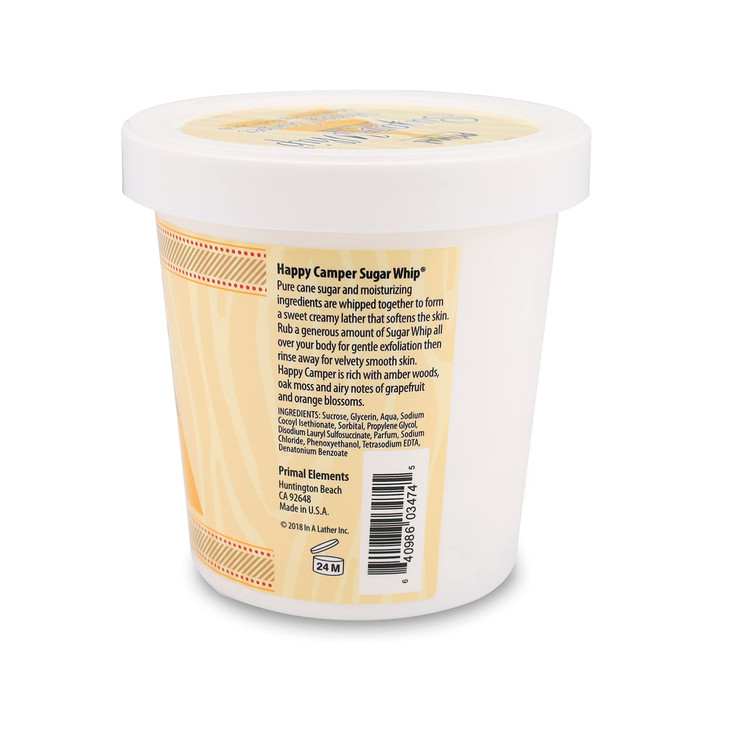 Primal Elements Sugar Scrub, Exfoliating Sugar Whip, Body Cleanser and Moisturizer, Happy Camper, 10-Ounce Package