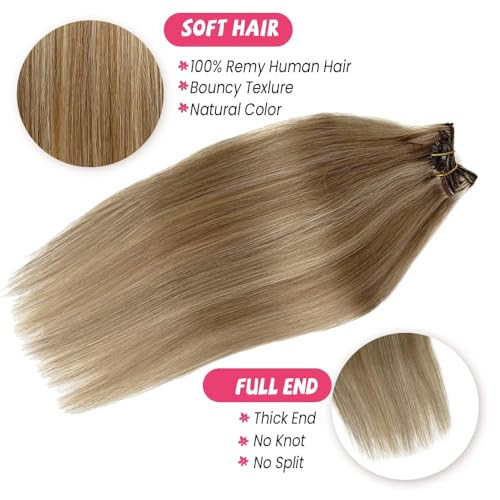 Clip in Hair Extensions Real Human Hair Brown Clip in Extensions 120G 14 Inch Thick Hair Extension for Women 7 Pcs