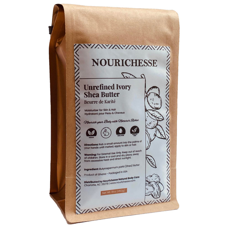 Nourichesse Unrefined Ivory Shea Butter - 1LB (16oz) Block, 100% Pure Raw Shea Butter