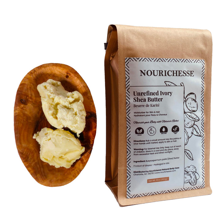 Nourichesse Unrefined Ivory Shea Butter - 1LB (16oz) Block, 100% Pure Raw Shea Butter