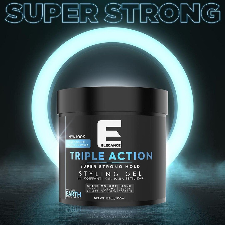 E Elegance Earth Fragrance Triple Action Hair Gel for Men And Women - Super Strong Hold, Extreme Volume, And Long Lasting Shine - Flake Free And Refr