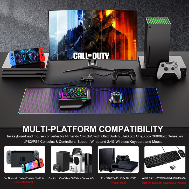 Arvin Keyboard and Mouse Adapter for Nintendo Switch, Xbox Series/Xbox One/Xbox 360, PS3/PS4, Switch Adapter Keyboard and Mouse Converter Support Cus