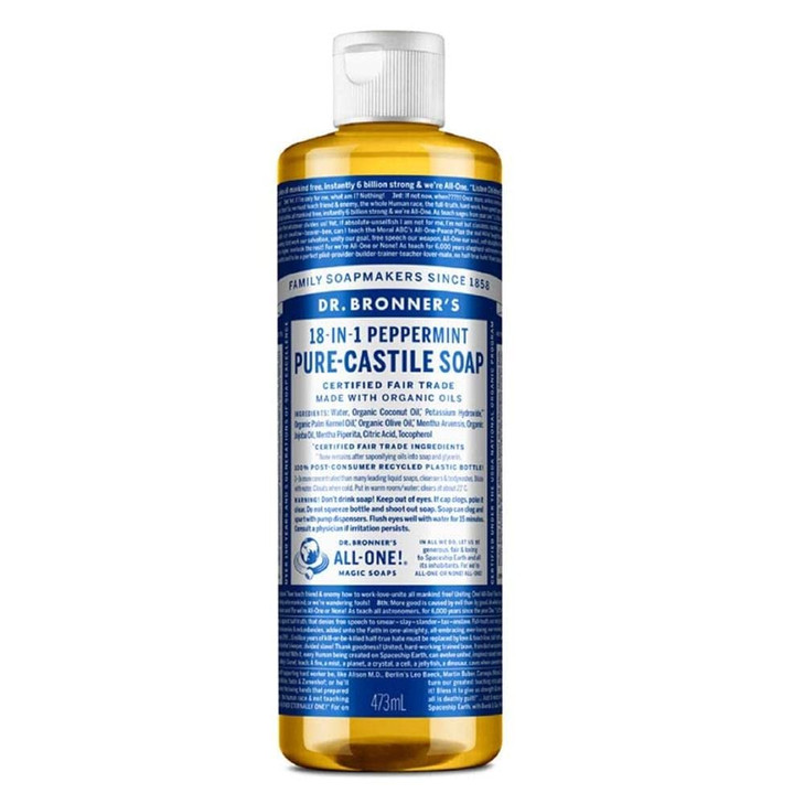Dr. Bronner's - Pure-Castile Liquid Soap (Peppermint, 16 ounce) - Made with Organic Oils, 18-in-1 Uses: Face, Body, Hair, Laundry, Pets and Dishes, C