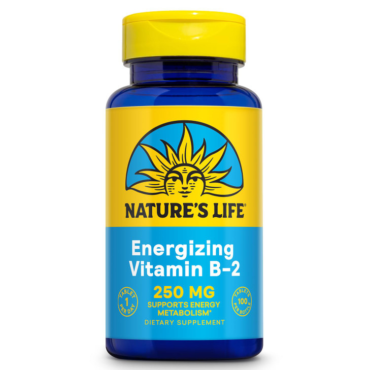 Nature's Life Vitamin B-2 250 mg - Vitamin B2 Energy Pills for Metabolism Support - High-Potency Riboflavin Plus Calcium Supplement - One Per Day - 1