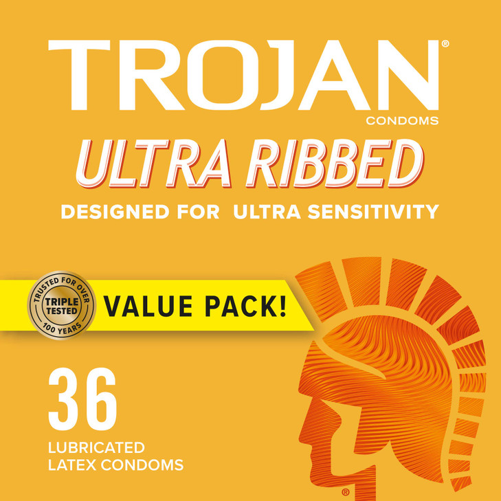 TROJAN Condoms Ultra Ribbed for Ultra Stimulation, 36 Count Pack