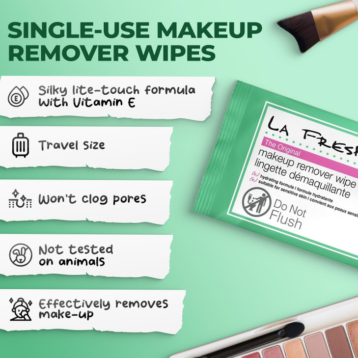 LA Fresh Makeup Remover Wipes with Vitamin E - Make up Remover for Face, Eyes, Lips - Face Travel Essentials - Case of 50ct Makeup Wipes