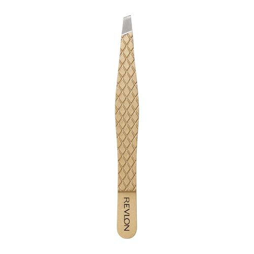 Revlon Gold Series Slanted Tip Tweezers, Ultra-Sharp for Precision Eyebrow Shaping and Facial Hair Removal, Diamond and Titanium-Coated for Durabilit