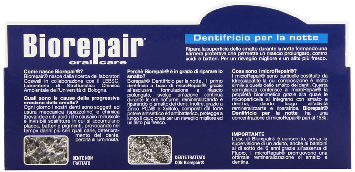 Biorepair: "Dentifricio per la Notte" (Intensive Night Repair) Toothpaste with microRepair * 2.5 Fluid Ounce (75ml) Tube (Pack of 2) * [ Italian Impo