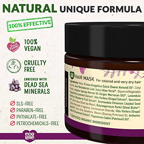 ecoLove Hair Mask for Dry Damaged Hair, Natural Hair Mask Deep Conditioning, 11.8 oz - Vegan and Cruelty-Free, With Lavender Extract, Organic Ingredi