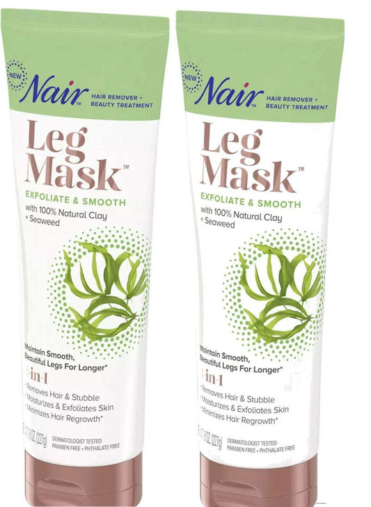 Nair Leg Mask Clay Exfoliate & Smooth 8 Ounce Tube (Pack of 2)
