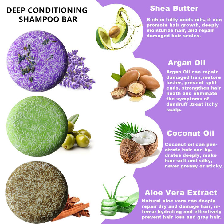 DBEAUTYM 8 Pack Shampoo Bar Gift Set,Natural Soap, Solid Dry Damaged Hair With Plant Essence Oil Helps Stop Loss and Promotes Healthy Growth, Travel