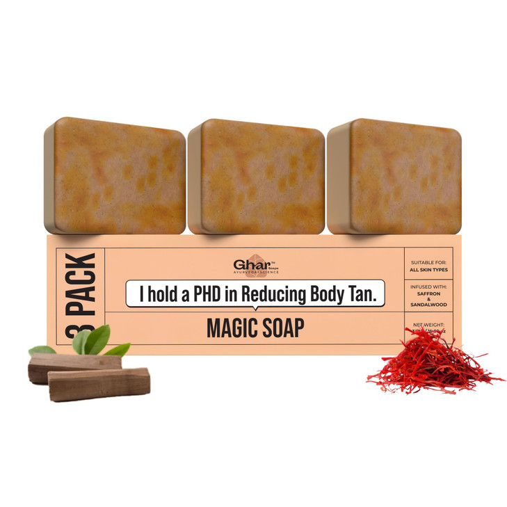 GHAR SOAPS Sandalwood & Saffron Magic Soaps For Bath | Paraben Free | Chandan & Kesar Bath Soap | Handmade Soaps For Glowing | Skin lightening Soap F