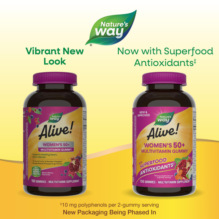 Nature's Way Alive! Women's 50+ Daily Gummy Multivitamins, Women's Supplements, Supports Healthy Heart, Brain & Bones,* B-Vitamins, Mixed Berry Flavo