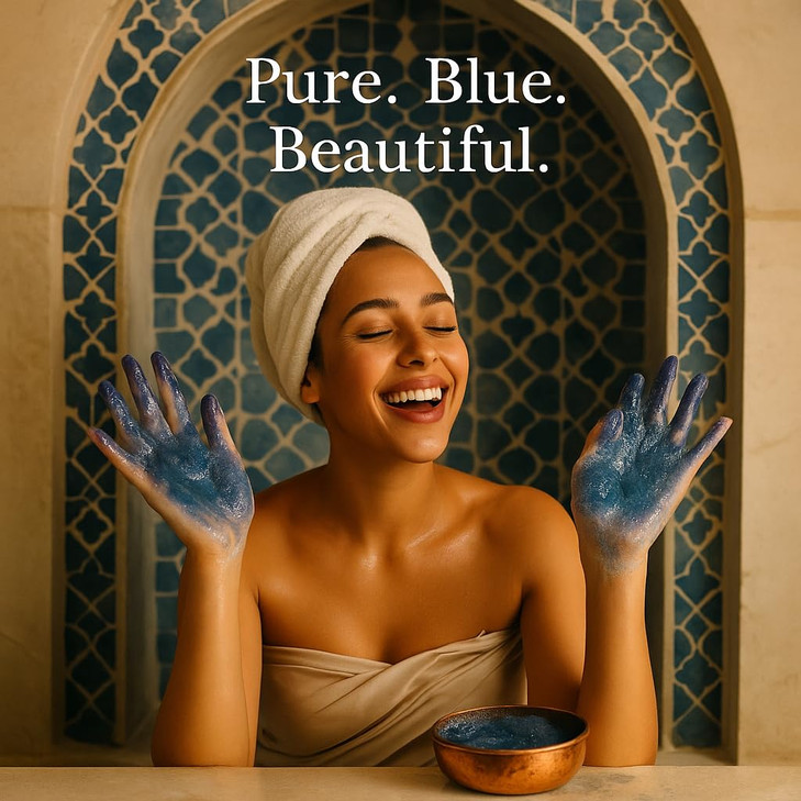 Feriha Moroccan Black Soap, Indigo, Sahara Nila, 100% Natural, Artisan Beldi Soap, Crafted & Packed in Morocco - Traditional Hammam Formula