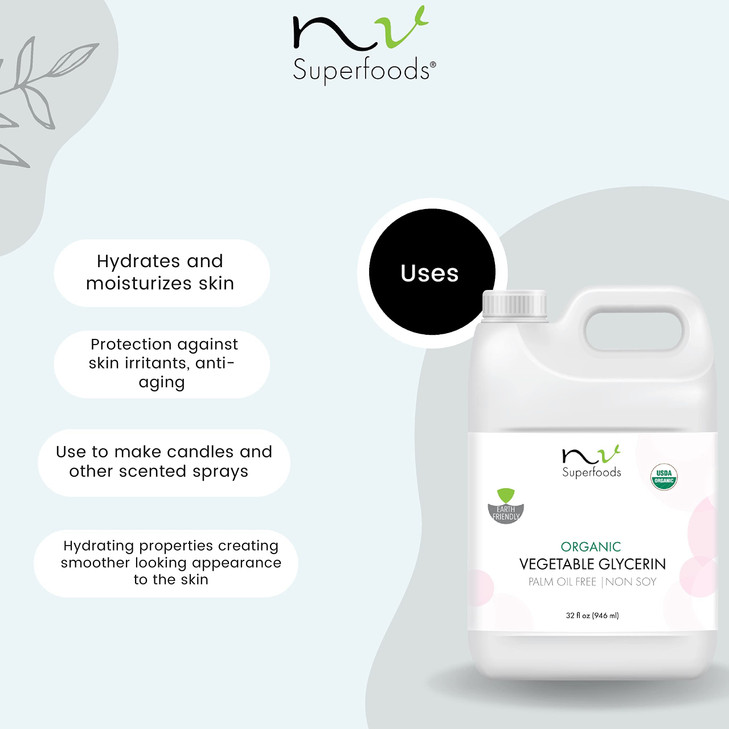 NV Superfoods - Organic Vegetable Glycerin - 16 Fl Oz - Palm Oil Free - 100% Natural, USP Food Grade, Carrier for Essential Oils, Perfect for Skin, H