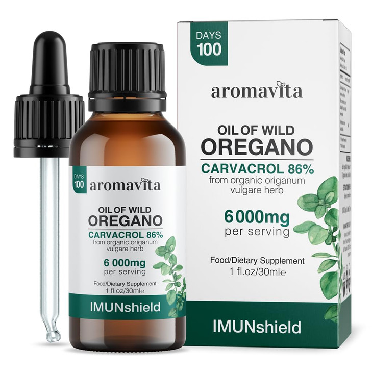 AROMAVITA ImunShield Premium Oil of Oregano Drops, Organic Wild Oregano Liquid  High-Potency Carvacrol Profile, Immune & Digestive Support, Vegan, N