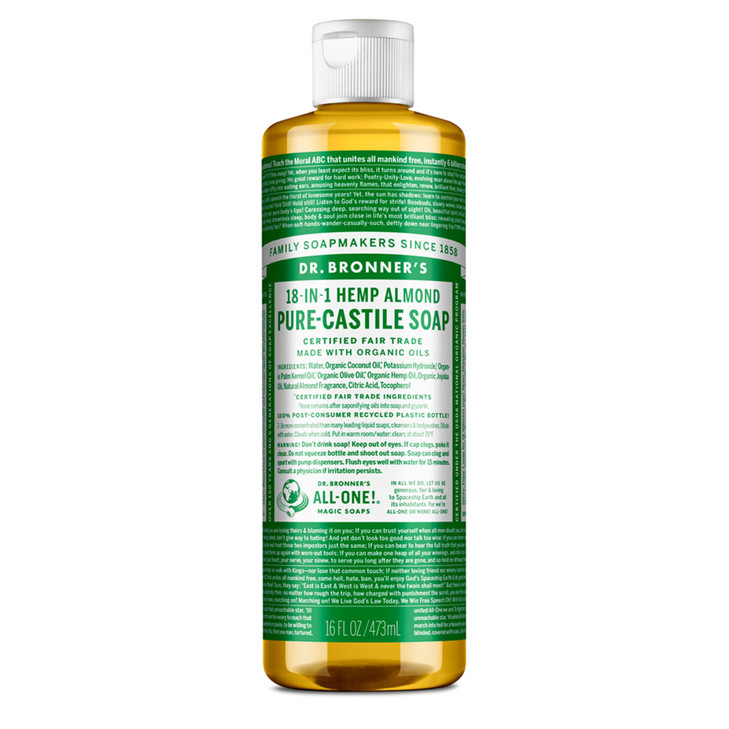 Dr. Bronner's Pure-Castile Magic Soap Liquid (Almond, 32 Ounce) - Made with Regenerative Organic Certified Oils, 18-in-1 Uses: Face, Body, Hair, Laun