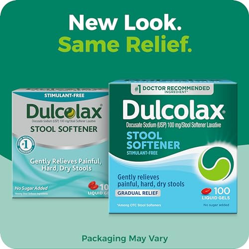 Dulcolax Stool Softener Laxative Liquid Gel Capsules, Gentle Constipation Relief for Hard, Dry Stools, Docusate Sodium 100 mg, 100 Count