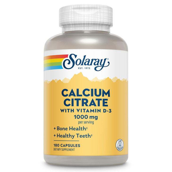 Solaray Calcium Citrate with Vitamin D3 1000mg - Bone Strength and Healthy Teeth Support - Gentle Digestion Formula - Lab Verified, 60-Day Guarantee