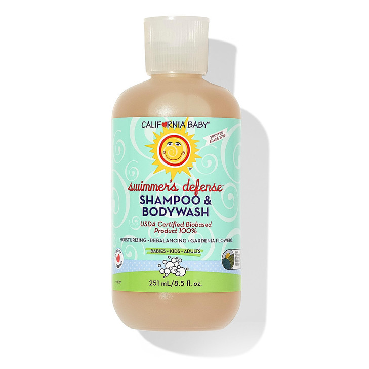 California Baby Swimmers Defense Baby Wash + Baby Shampoo | After Swim Hydrating Shampoo | 100% Plant-Based | Gentle Chlorine Removal | 8.5 oz