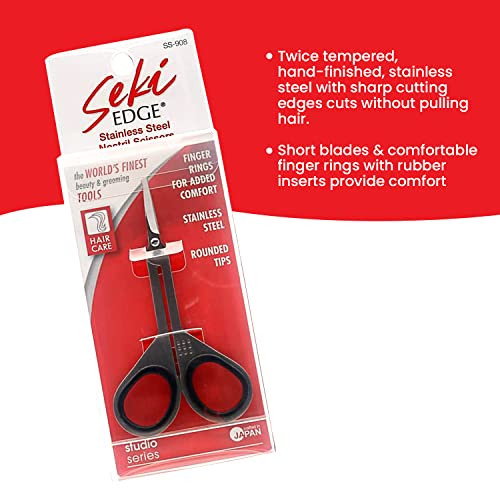 Seki Edge Stainless Steel Nostril Scissors (SS-908) - Safety Grooming Scissors with Round Blunt Tips for Trimming Nose Hair & Other Facial Hair for M