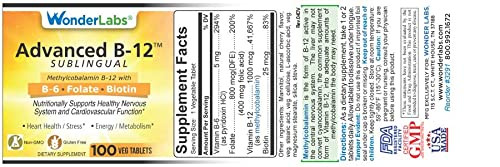 Wonder Laboratories Sublingual Vitamin B12 (1000 mcg), B6 (5mg), Folic Acid(400 mcg) & Biotin (25mcg) - Formulated with Methylcobalamin Vitamin B-12