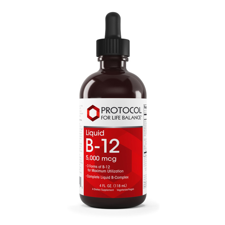 PROTOCOL FOR LIFE BALANCE Liquid B-12 5,000mcg - Nervous System Support - with B Vitamins - Dairy Free & Vegan Vitamin B Liquid - 4 fl oz