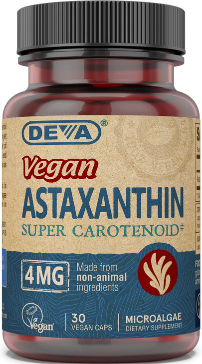 DEVA Nutrition Vitamins Astaxanthin 4mg, Vegan, Made from Haematococcus Pluvialis Microalgae, 30 Capsules, 2-Pack